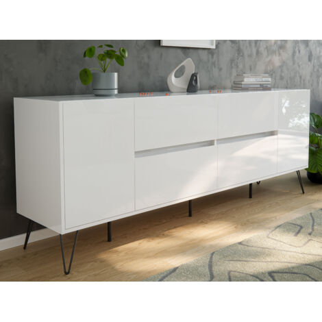 Raumwunder XXL Sideboard Kommode Heros 200cm 4 SoftClose 2 Türen Weiß hochglanz