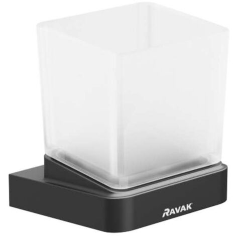 Ravak 10° - Barattolo per spazzolino e dentifricio con supporto, nero/vetro X07P557
