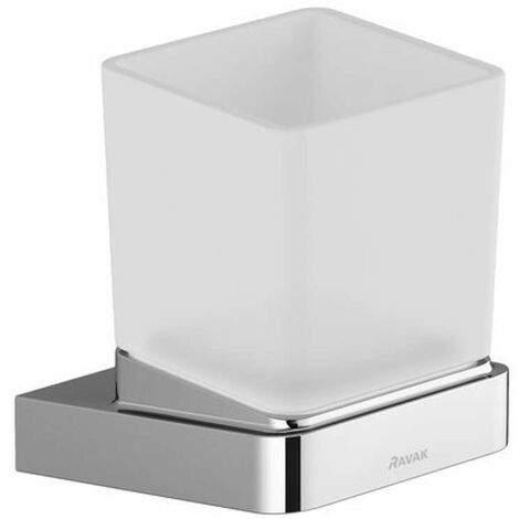 Ravak 10° - Porte-verre pour brosse à dents et dentrifrice avec support, chrome / verre X07P321