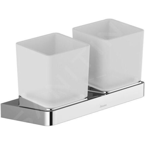 Ravak 10° - Porte-verre pour brosse à dents et dentrifrice avec support, chrome / verre X07P322