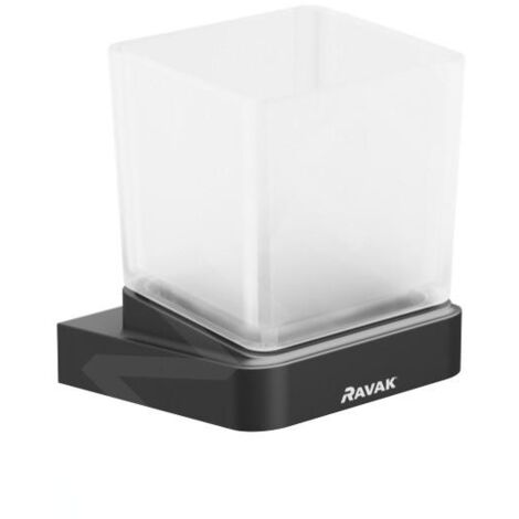 Ravak 10° - Porte-verre pour brosse à dents et dentrifrice avec support, noir / verre X07P557