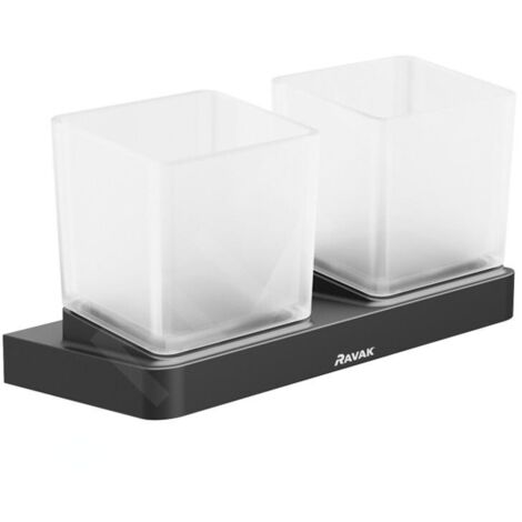 Ravak 10° - Porte-verre pour brosse à dents et dentrifrice avec support, noir / verre X07P558