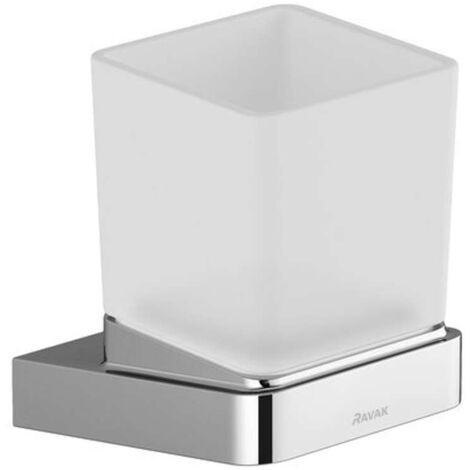Ravak 10° - Vaso per spazzolino e dentifricio con supporto, cromo/vetro X07P321