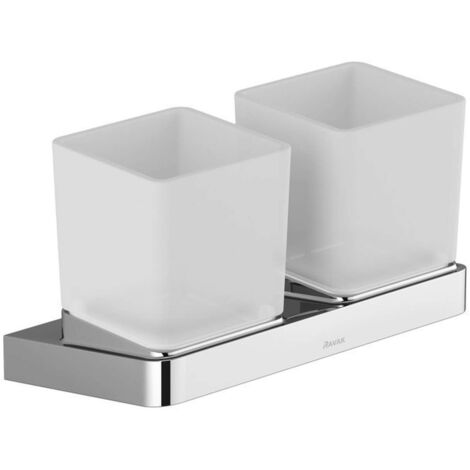 Ravak 10° - Vasos para cepillo y pasta de dientes con soporte, cromo/vidrio X07P322