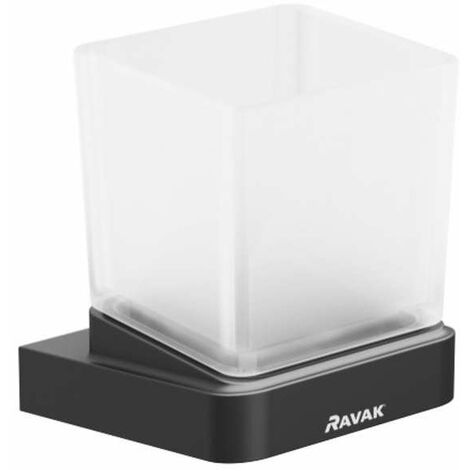 Ravak 10° - Zahnputzbecher mit Halter, Schwarz/Glas X07P557