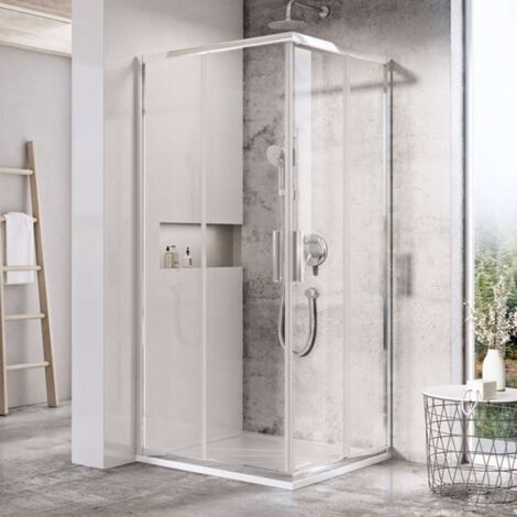 Ravak Blix - Cabina de ducha Slim BLSRV2-90, 90x90 cm, acero inoxidable pulido/cristal transparente X1LM70C00Z1
