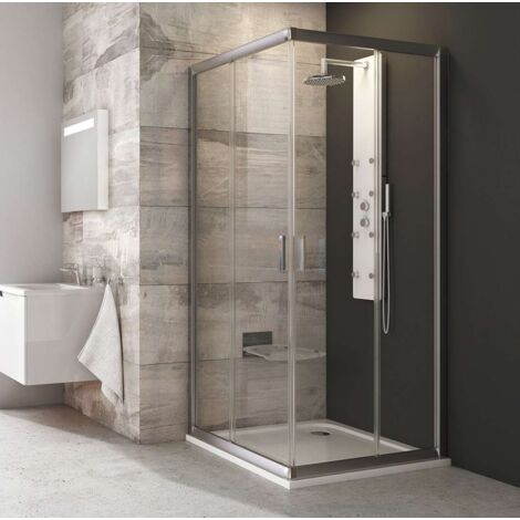 Ravak Blix - Mampara de ducha cuádruple, 88-90 cm, satinado/cristal transparente 1LV70U00Z1