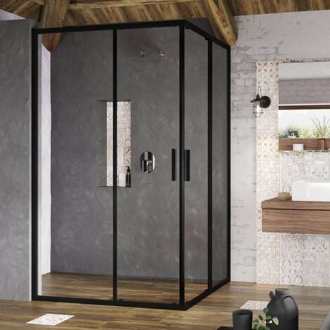 Ravak Blix Slim - Puerta de ducha, 80x195 cm, negro/cristal transparente X1XM40300Z1
