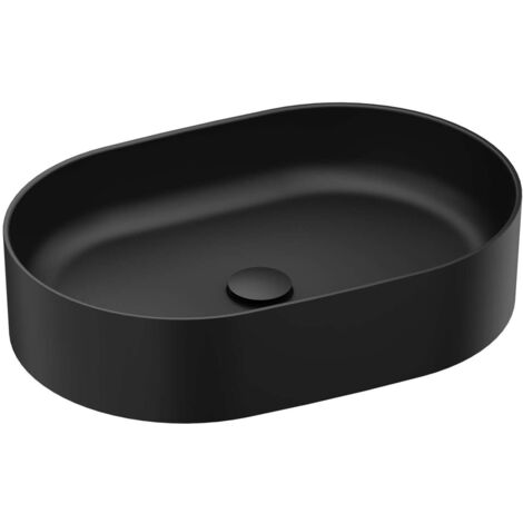 Ravak Ceramic - Lavabo da appoggio, 55x37 cm, senza troppopieno, nero opaco XJX0D155000
