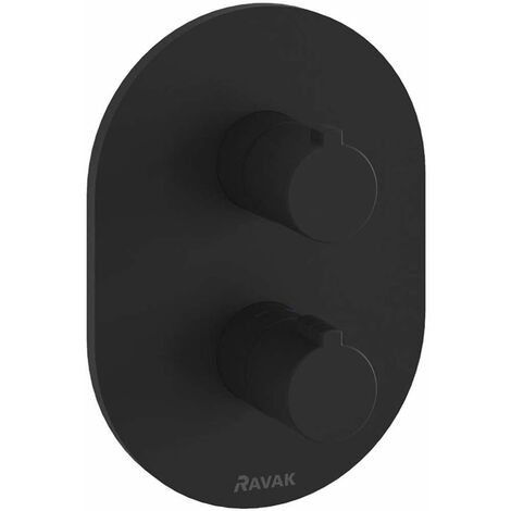 Ravak Chrome - Mitigeur thermostatique à encastrer, 2 sorties, avec corps d’encastrement, noir X070432