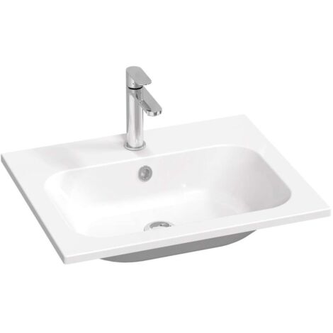 Ravak Chrome Slim - Lavabo 60x49 cm, con rebosadero, con agujero para grifo, blanco XJG01160001