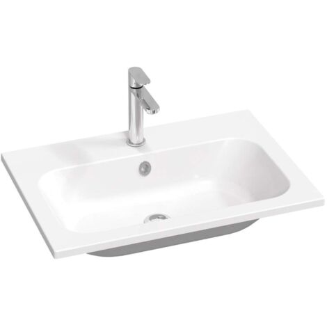 Ravak Chrome Slim - Lavabo 70x49 cm, con rebosadero, con agujero para grifo, blanco XJG01170001