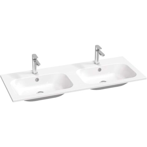 Ravak Chrome Slim - Lavabo doble 120x49 cm, con rebosadero, con 2 orificios para grifo, blanco XJG01112001