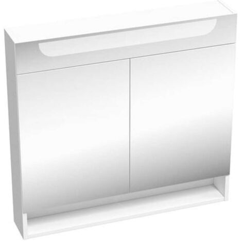 Ravak Classic II - Armadio a specchio con illuminazione LED, 80x14x76 cm, 2 ante, bianco lucido X000001471