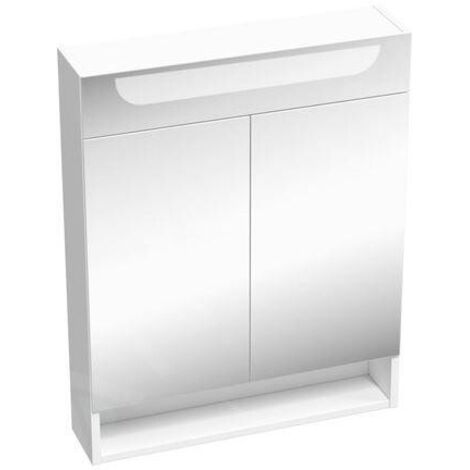 Ravak Classic II - Armoire avec miroir et éclairage LED, 600x140x760 mm, 2 portes, blanc brillant X000001469