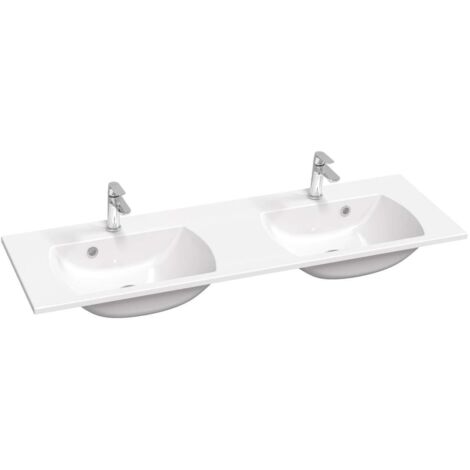 Ravak Classic Slim - Lavabo doble 130x45 cm, con rebosadero, 2 agujeros para batería, blanco XJX01113001