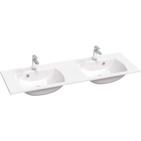 Ravak Classic Slim - Lavabo doppio 130x45 cm, con troppopieno, 2 fori per miscelatore, bianco XJX01113001