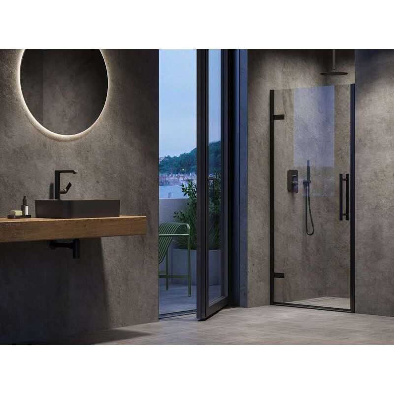Cool - Porte de douche 90x195 cm, noir/verre clair X0VV70300Z1 - Ravak