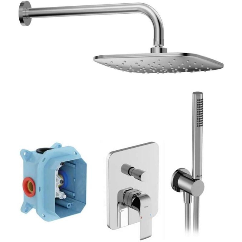 Ravak - Flat - Set de douche avec mitigeur encastré, corps d'encastrement, 25x25 cm, chrome X07S070