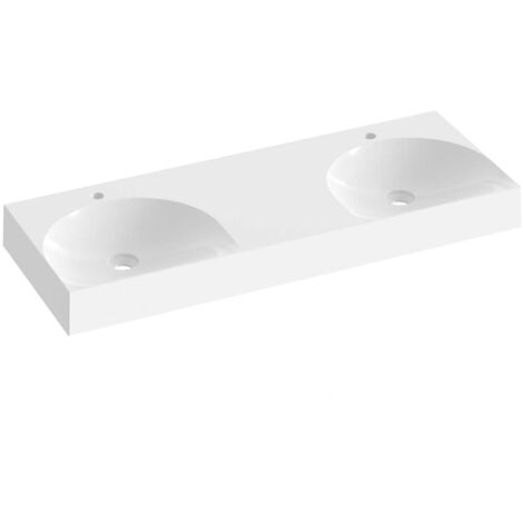 Ravak Lite - Lavabo doble 120x45 cm, sin rebosadero, 2 orificios para grifo, blanco XJX01212001