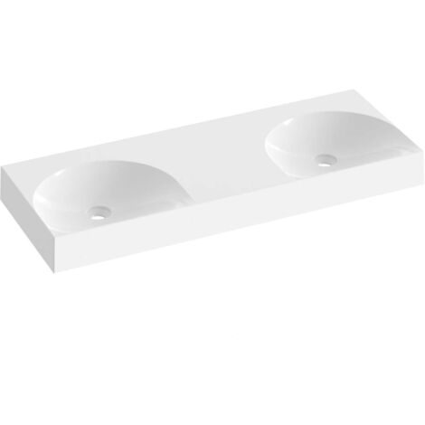 Ravak Lite - Lavabo doble 120x45 cm, sin rebosadero, sin orificio para grifo, blanco XJX01312001