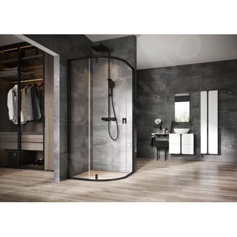 Ravak Nexty - Cabine de douche quart de rond, 1000x1000 mm, noir/verre clair 3O6AA300Z1