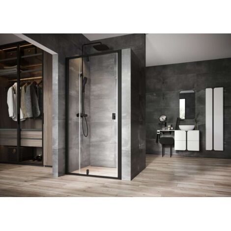 Ravak Nexty - Puerta de ducha pivotante 120 cm, cristal negro/claro 03OG0300Z1