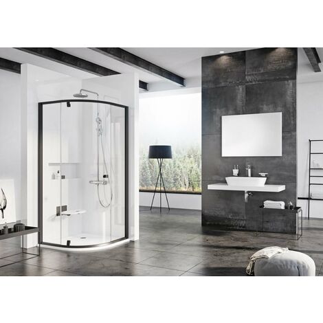 Ravak Pivot - Cabine de douche quart de cercle PSKK3-90, 87-90 cm, cadre noir/verre clair 37677300Z1
