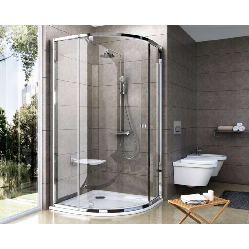Pivot - Cabine de douche quart de cercle PSKK3-90, 87-90 cm, cadre chrome satiné/verre clair 37677U00Z1 - Ravak
