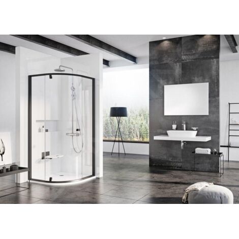 Ravak Pivot - Cabine de douche quart de rond PSKK3-100, 970-995 mm, noir/verre 376AA300Z1