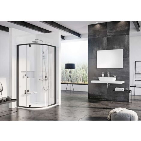 Ravak Pivot - Duschabtrennung viertelkreisförmig PSKK3-100, 97-100 cm, schwarz/glas 376AA300Z1