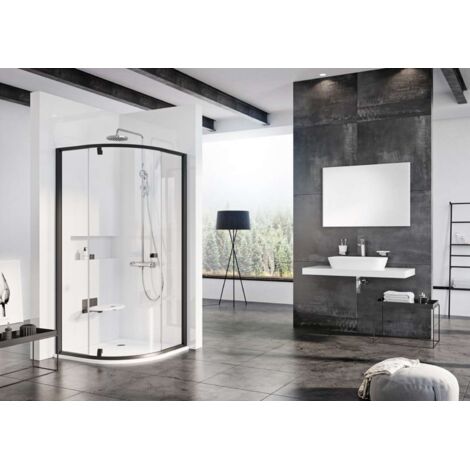 Ravak Pivot - Mampara de ducha redonda PSKK3-90, 87-90 cm, negro/cristal 37677300Z1