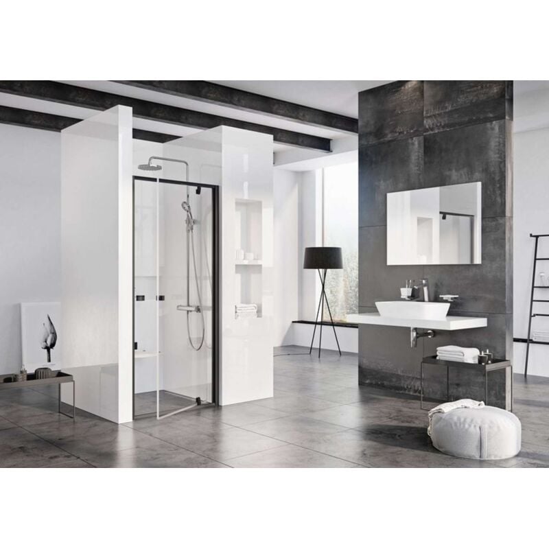 Pivot PDOP1 Porte de douche 90 x 190cm en verre transparent hydrofuge, finition noire (03G70300Z1) - Ravak