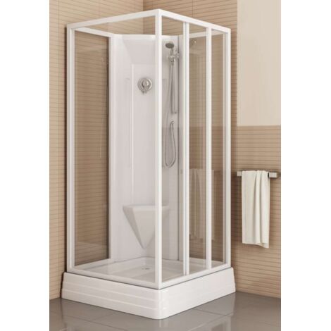 Ravak Supernova - Cabina de ducha esquinera con pared fija ASBP3, 91x91 cm - blanca, vidrio uva (4 piezas) 83677112ZG