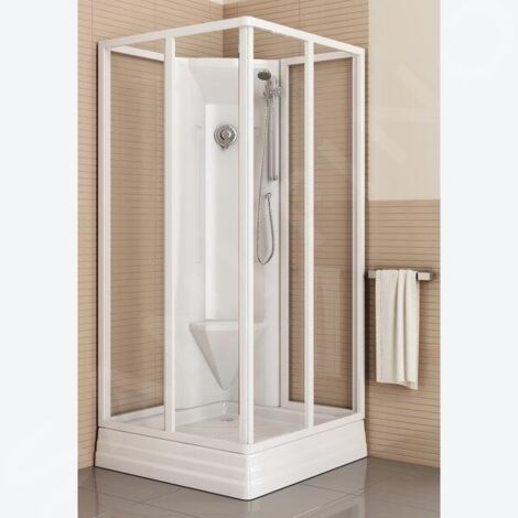 Cabine De Douche Quart De Rond 80x80 Cm, Verre Sérigraphié, Profils Aluminium Blanc, Idralite