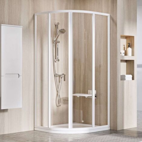Ravak Supernova - Mampara de ducha quarto de círculo SKCP4-80, 78-80 cm, blanco/vidrio incoloro 3114O102Z1