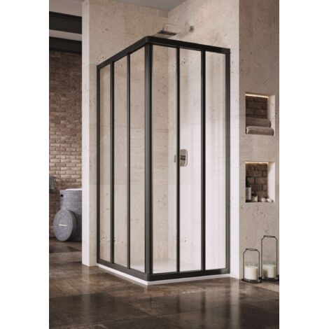 Ravak Supernova - Puerta de ducha ASRV3-80, 77-79 cm, negra/vidrio transparente 15V403R2Z1