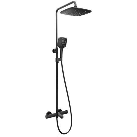 Ravak Termo - Set de ducha con termostato de baño, 25x25 cm, 3 chorros, negro X070444