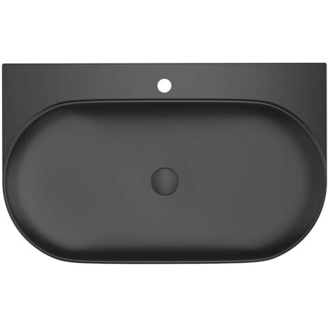 Ravak Yard - Lavabo 81x50 cm, senza troppopieno, con foro per rubinetto, nero opaco XJX0D280002