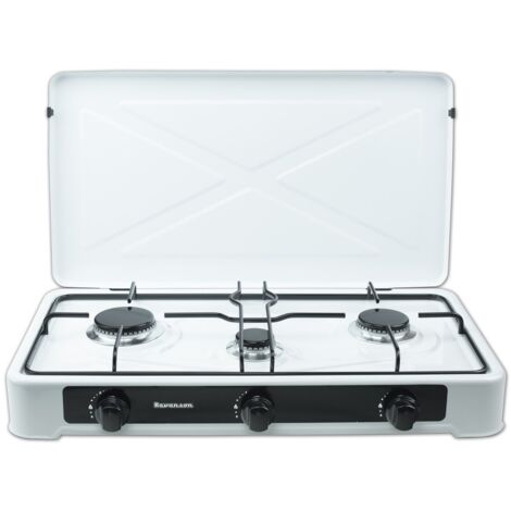 Ravanson K-03T Gaz avec 3 brûleurs à gaz 4,86 kW 60,2 x 37,0 cm Couvercle métallique et boîtier en métal Blanc