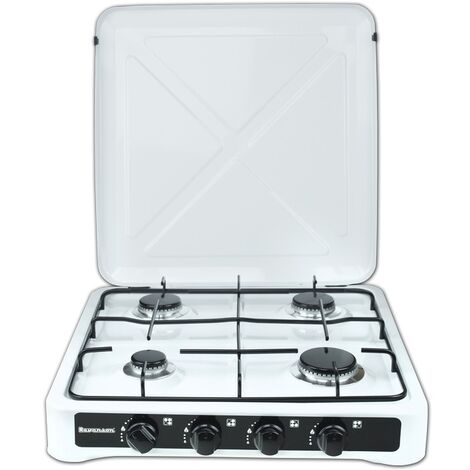 Cuisinière À Gaz 4 Flames Réchaud 5,5 Kw Avec Couvercle Plaque Cuisson,  Cuisinière De Table 4 Feux Avec Couvercle Strié En Inox