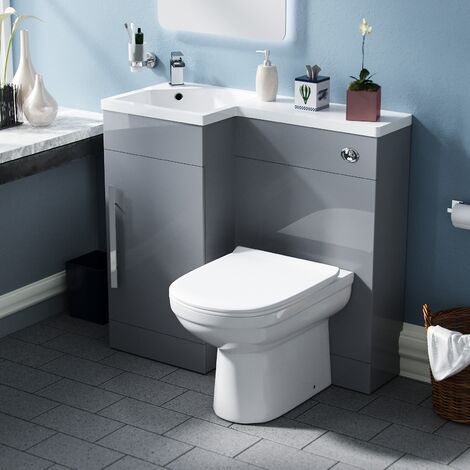 main image of "Raven LH 900mm Flat Pack Vanity Basin Unit, WC Unit & Elso Back to Wall Toilet Light Grey"