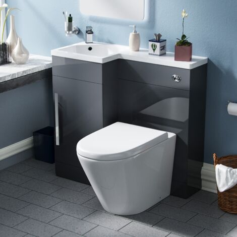 Raven LH 900mm Vanity Basin Unit, WC Unit & Ellis PP Back to Wall Toilet Grey