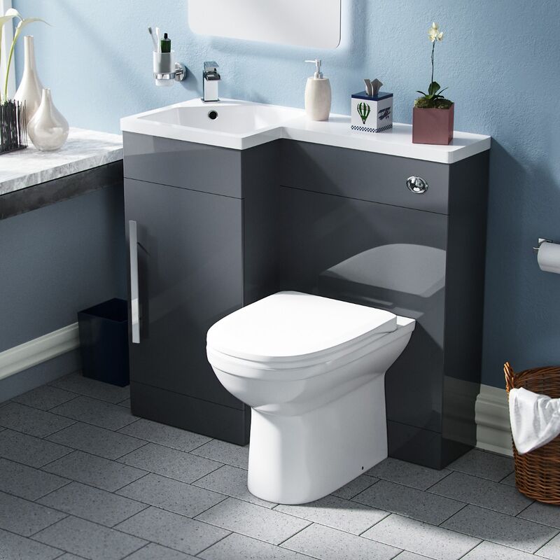 Raven LH 900mm Vanity Basin Unit, WC Unit & Welbourne Back to Wall Toilet Grey
