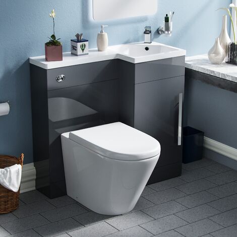 Raven RH 900mm Vanity Basin Unit, WC Unit & Ellis PP Back to Wall Toilet Grey