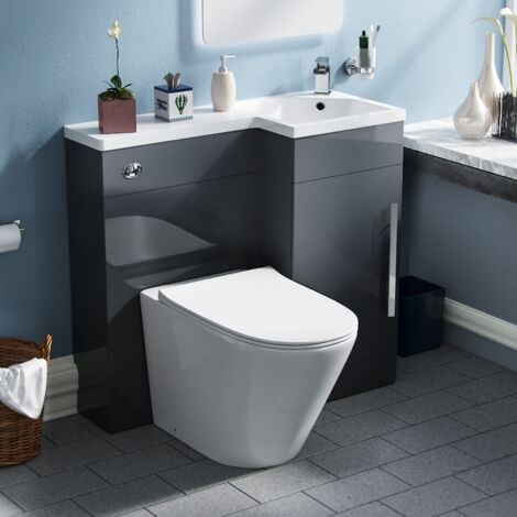 Raven RH 900mm Vanity Basin Unit, WC Unit & Ellis UF Back to Wall Toilet Grey