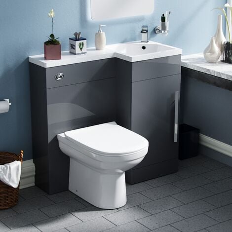 Raven RH 900mm Vanity Basin Unit, WC Unit & Elso Back to Wall Toilet Grey