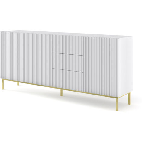 RAVENNA B 200 cm 3D3S cassettiera, fresata in bianco opaco + cornice