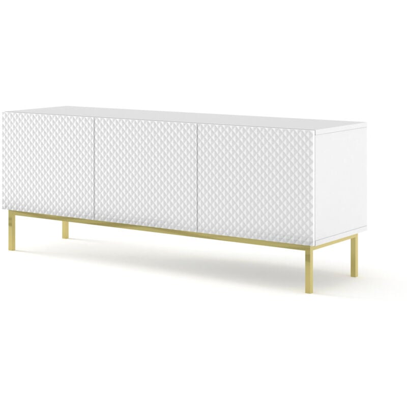 Bim Furniture - Ravenna c Meuble tv 150 3D fraisage mdf diamant Blanc haute brillance avec cadre
