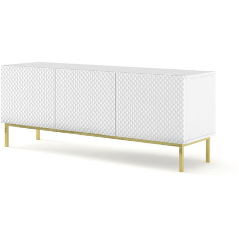 Ravenna C Meuble TV 150 3D fraisage MDF diamant Blanc haute brillance avec cadre